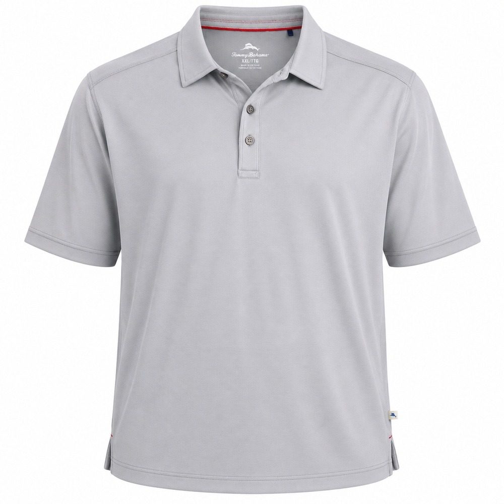 Tommy Bahama Mens XXL Grey Emfielder Polo Shirt Short Sleeve Marlin Logo Snags